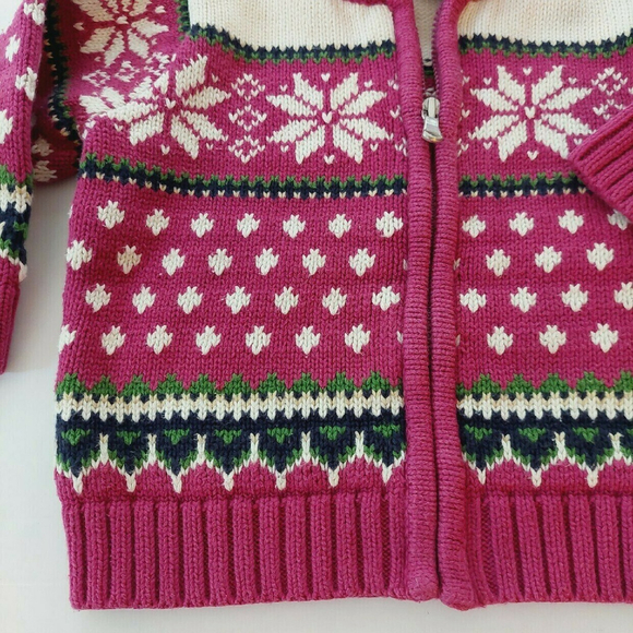 Fair Isle Lands' End Zippered Cotton Snowflake Cardigan 6-12M - Picture 2 of 8
